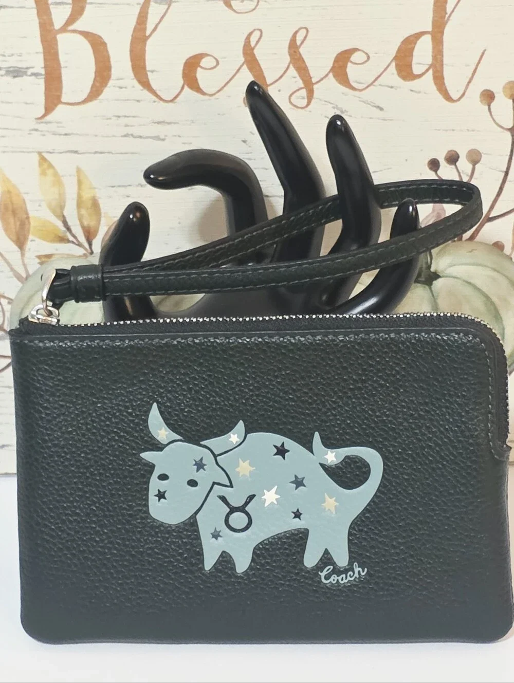 Coach Zodiac Corner Zip Wristlet Card ID Bag Taurus Bull CF536 Zip Amazon Green